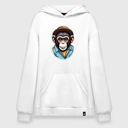 Толстовка-худи оверсайз Портрет обезьяны в шляпе, цвет: белый