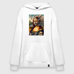 Толстовка-худи оверсайз Mona Lisa smoke - surrealism, цвет: белый