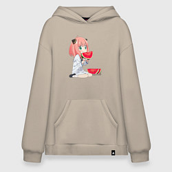 Толстовка-худи оверсайз Аня ест арбуз, аниме семья шпиона, цвет: миндальный