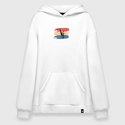 Толстовка-худи оверсайз Саксофон на фоне мазков краски, цвет: белый