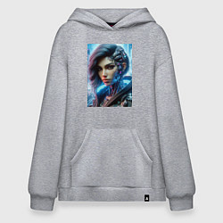 Толстовка-худи оверсайз Cyber girl - ai art, цвет: меланж