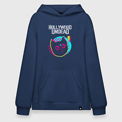 Толстовка-худи оверсайз Hollywood Undead rock star cat, цвет: тёмно-синий