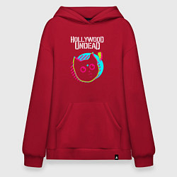 Толстовка-худи оверсайз Hollywood Undead rock star cat, цвет: красный
