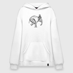 Толстовка-худи оверсайз Слон-акробат в шапке, цвет: белый
