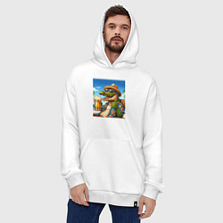 Толстовка-худи оверсайз Чувак крокодил с пивом на пляже, цвет: белый — фото 2