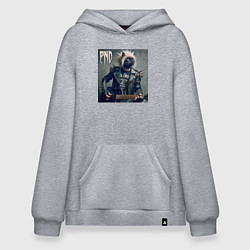 Толстовка-худи оверсайз Cool cat - punks not dead, цвет: меланж