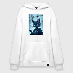 Толстовка-худи оверсайз Cybercat 2099 - ai art, цвет: белый