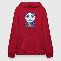 Толстовка-худи оверсайз Drinking panda, цвет: красный