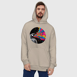 Толстовка-худи оверсайз Космонавт с разноцветными брызгами, цвет: миндальный — фото 2