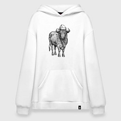 Толстовка-худи оверсайз Новогодний бык, цвет: белый