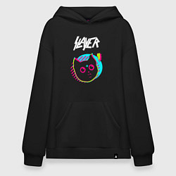Толстовка-худи оверсайз Slayer rock star cat, цвет: черный