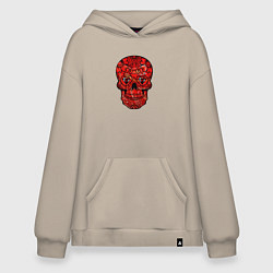 Толстовка-худи оверсайз Red decorative skull, цвет: миндальный