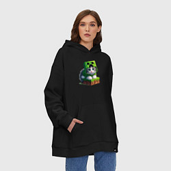 Толстовка-худи оверсайз Kitten creeper collaboration - ai art, цвет: черный — фото 2
