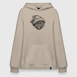 Толстовка-худи оверсайз Новогодний детеныш гориллы, цвет: миндальный