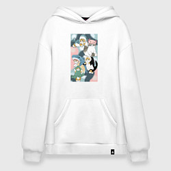 Толстовка-худи оверсайз Котики и зверята милые стикер-мемы, цвет: белый