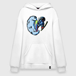 Толстовка-худи оверсайз Прыжок космонавта на лыжах с Месяца, цвет: белый