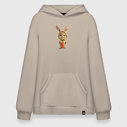 Толстовка-худи оверсайз Веселый заяц - кролик с морковкой, цвет: миндальный