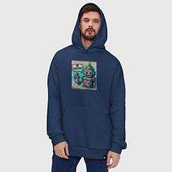 Толстовка-худи оверсайз Робот с баллончиком краски - граффити, цвет: тёмно-синий — фото 2