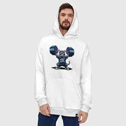 Толстовка-худи оверсайз Кот со штангой, цвет: белый — фото 2