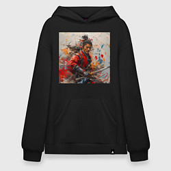 Толстовка-худи оверсайз Краски самурая, цвет: черный