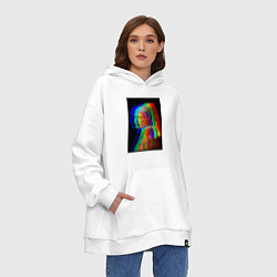 Толстовка-худи оверсайз Девушка с жемчужной серёжкой с глюками, цвет: белый — фото 2