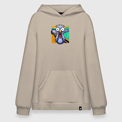 Толстовка-худи оверсайз Вопящий голубь пародия Крик Мунка, цвет: миндальный