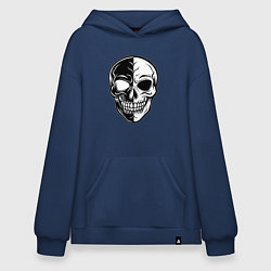 Толстовка-худи оверсайз Черно белый череп, цвет: тёмно-синий