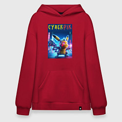 Толстовка-худи оверсайз Cyber Pikachu - ai art fantasy, цвет: красный