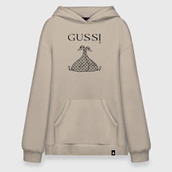 Толстовка-худи оверсайз Гусси черный - два гуся, цвет: миндальный
