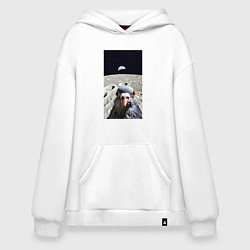 Толстовка-худи оверсайз Голубь на луне делает селфи, цвет: белый