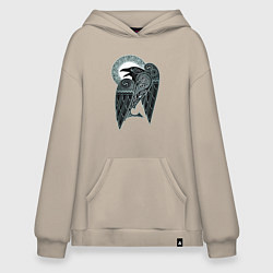 Толстовка-худи оверсайз Кельтский ворон - скандинавский орнамент тату, цвет: миндальный