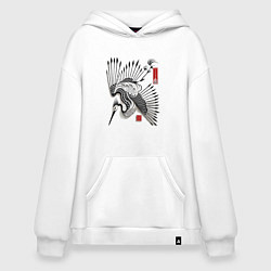 Толстовка-худи оверсайз Традиционный японский журавль, цвет: белый