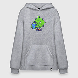 Толстовка-худи оверсайз Вирус и планета, цвет: меланж