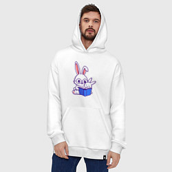 Толстовка-худи оверсайз Кролики с книжкой, цвет: белый — фото 2