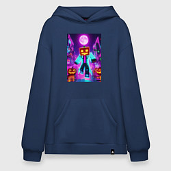 Толстовка-худи оверсайз Neon halloween and Minecraft - collaboration, цвет: тёмно-синий