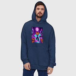 Толстовка-худи оверсайз Neon halloween and Minecraft - collaboration, цвет: тёмно-синий — фото 2