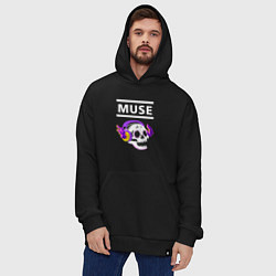 Толстовка-худи оверсайз Muse - неоновый череп, цвет: черный — фото 2