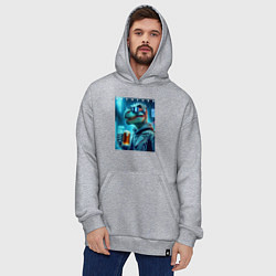 Толстовка-худи оверсайз Крутой чувак Дино с кружкой пива - нейроарт, цвет: меланж — фото 2