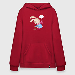 Толстовка-худи оверсайз Зайка посадил цветок, цвет: красный