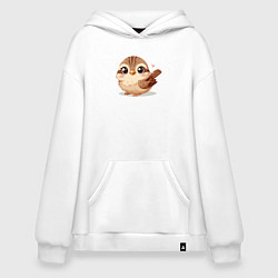 Толстовка-худи оверсайз Милый воробушек с сердечком, цвет: белый