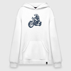 Толстовка-худи оверсайз Такса байкер на мотоцикле чоппере, цвет: белый
