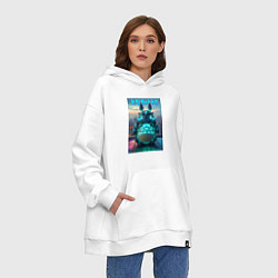 Толстовка-худи оверсайз Cyber Totoro - neon glow fantasy, цвет: белый — фото 2