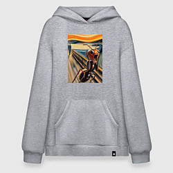 Толстовка-худи оверсайз Муравей кричит на картине Эдварда Мунка - мем иску, цвет: меланж