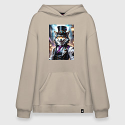 Толстовка-худи оверсайз Стимпанк волк, цвет: миндальный