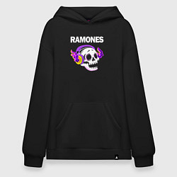 Толстовка-худи оверсайз Ramones - неоновый череп, цвет: черный