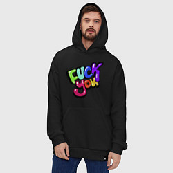 Толстовка-худи оверсайз Fuck you multicolor, цвет: черный — фото 2