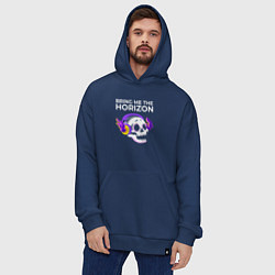 Толстовка-худи оверсайз Bring Me the Horizon - неоновый череп, цвет: тёмно-синий — фото 2