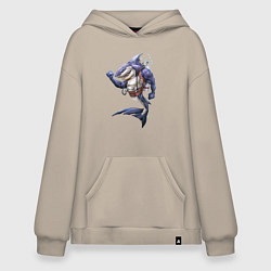 Толстовка-худи оверсайз Акула - крутой ныряльщик, цвет: миндальный