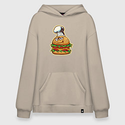 Толстовка-худи оверсайз Шеф бургер, цвет: миндальный