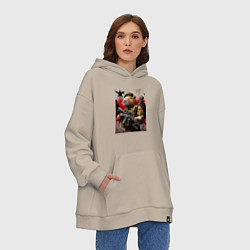 Толстовка-худи оверсайз Крутой капибара - спецназ, цвет: миндальный — фото 2